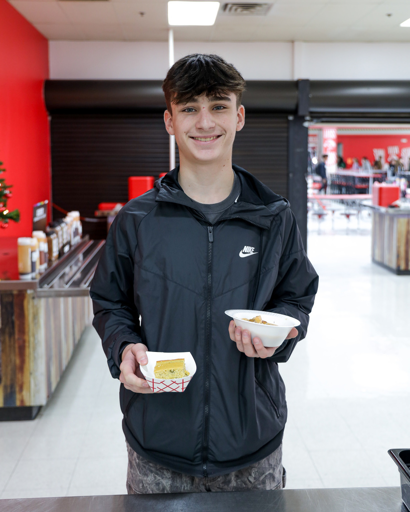 High school students with their Gumbo and rice.
