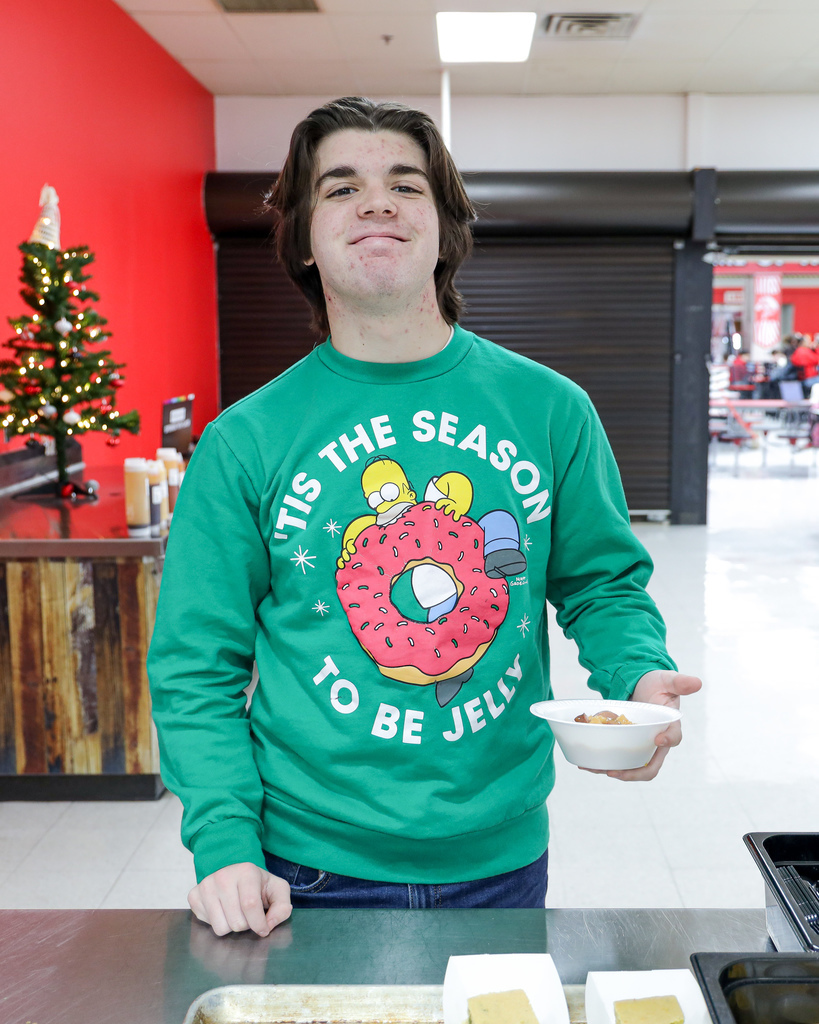 High school students with their Gumbo and rice.