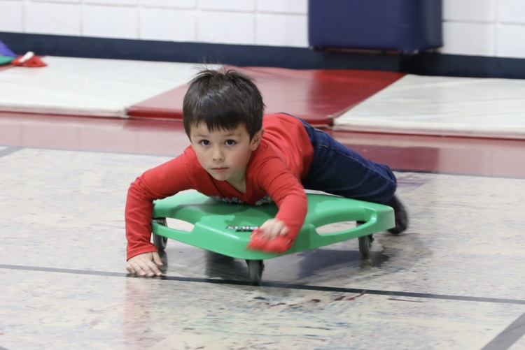 Little boy riding a scooter