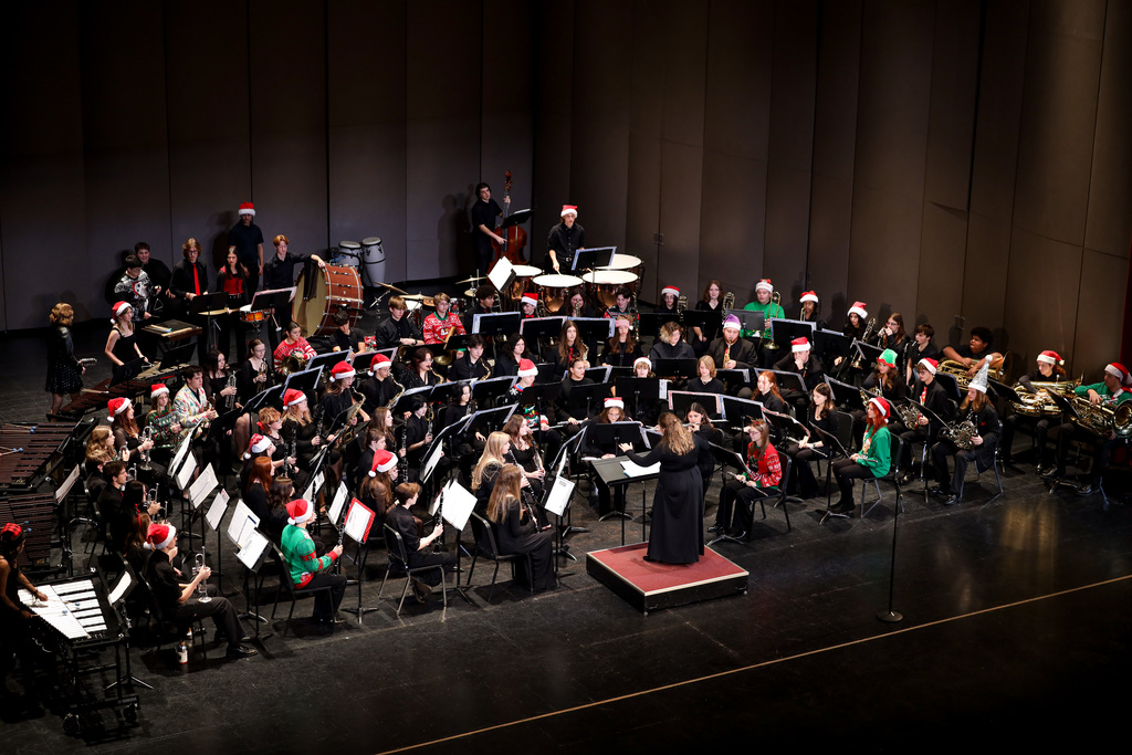 The entire high school band performing together.