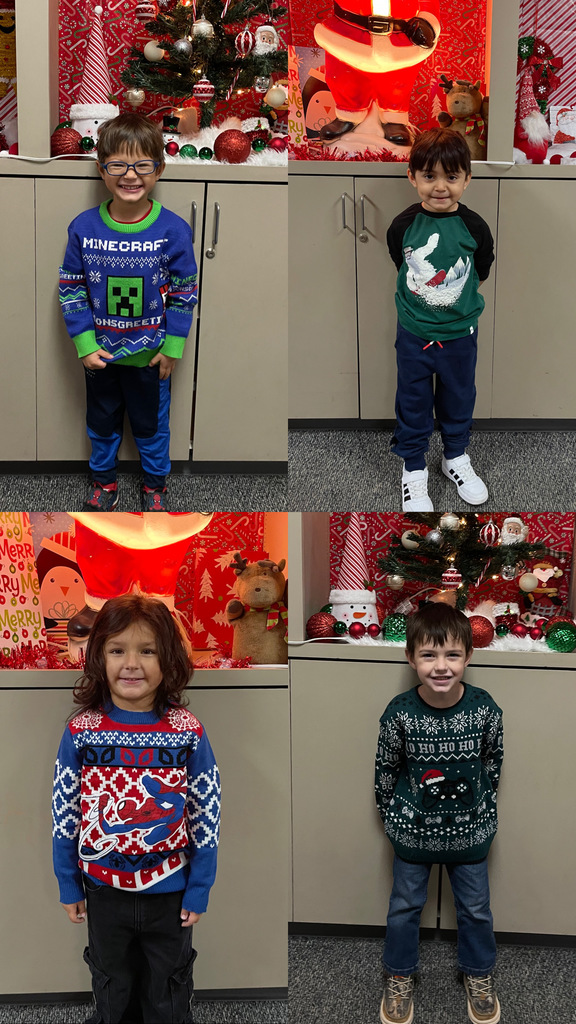 students wearing Christmas sweaters