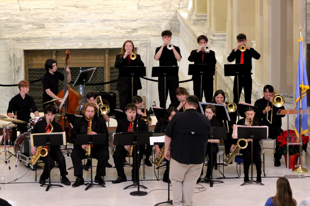 Claremore High School Jazz Band performing at the State Capitol Building