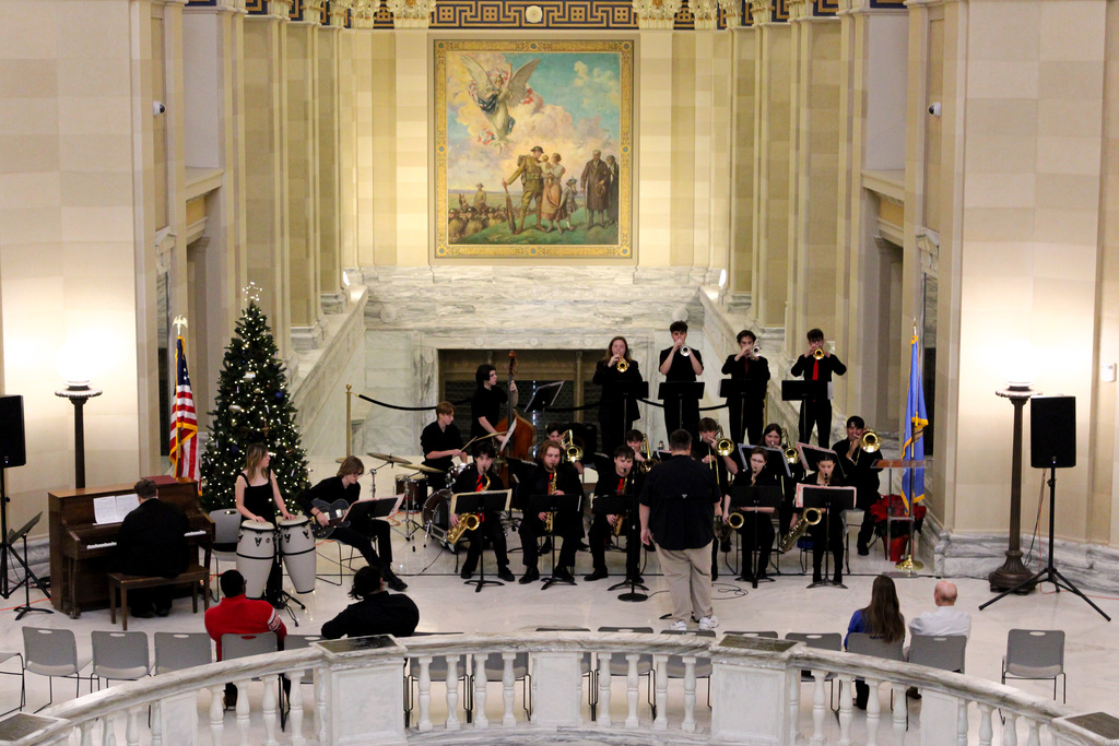 Claremore High School Jazz Band performing at the State Capitol Building