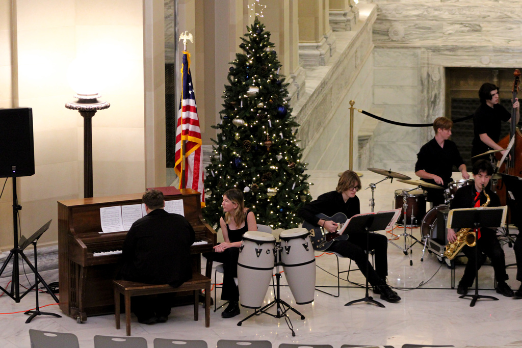 Claremore High School Jazz Band performing at the State Capitol Building
