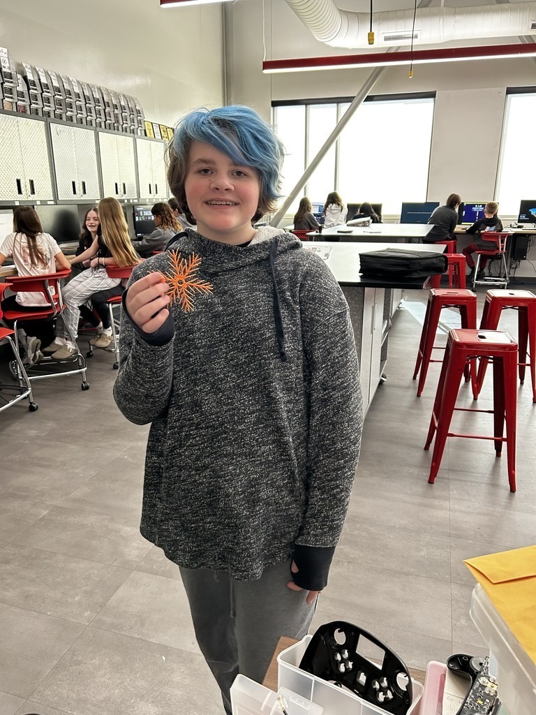 Junior High students with their 3D printed snowflake