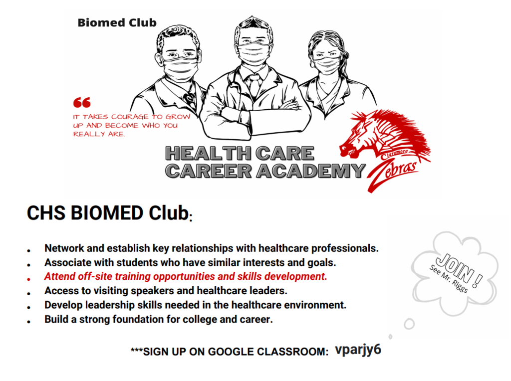 Biomed Club Members, IT’S CLUB TIME!  Biomed Club is officially kicking off Tuesday, February 3 at 7:30 AM, and you do not want to miss this first meeting!  We are launching with an action-packed Trauma Relay Simulation led by a professional trauma team. This is not a lecture — this is hands-on, fast-paced, real-world healthcare in action.  Here’s what to expect: Trauma Relay Simulation Students will be divided into small groups You will rotate through hands-on trauma care stations Practice emergency response, critical thinking, and rapid decision-making Followed by a moderated group Q&A and debrief This experience is designed to introduce you to: • Trauma response & emergency care • High-pressure medical decision-making • Real healthcare career pathways  All Biomed Club members are strongly encouraged to attend this first meeting. This is how we start the year — with intensity, teamwork, and real-world impact.  Let’s show up, get involved, and set the tone for an incredible club year in Biomed.