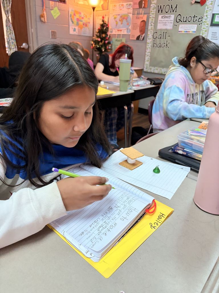 students working with graham crackers and marshmallows 