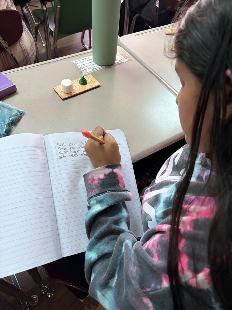 students working with graham crackers and marshmallows 