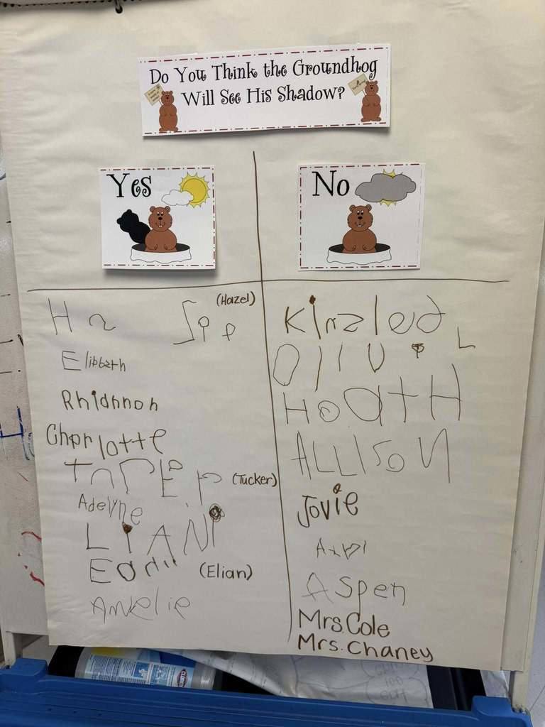 Elementary students groundhog day predictions.