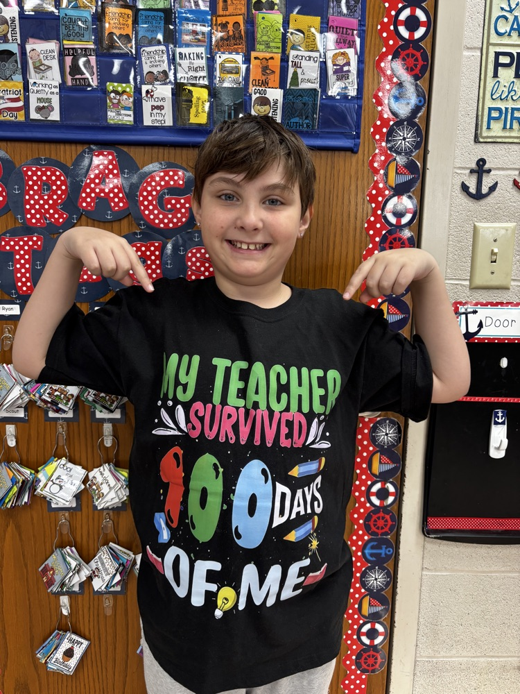 student with a 100 days shirt