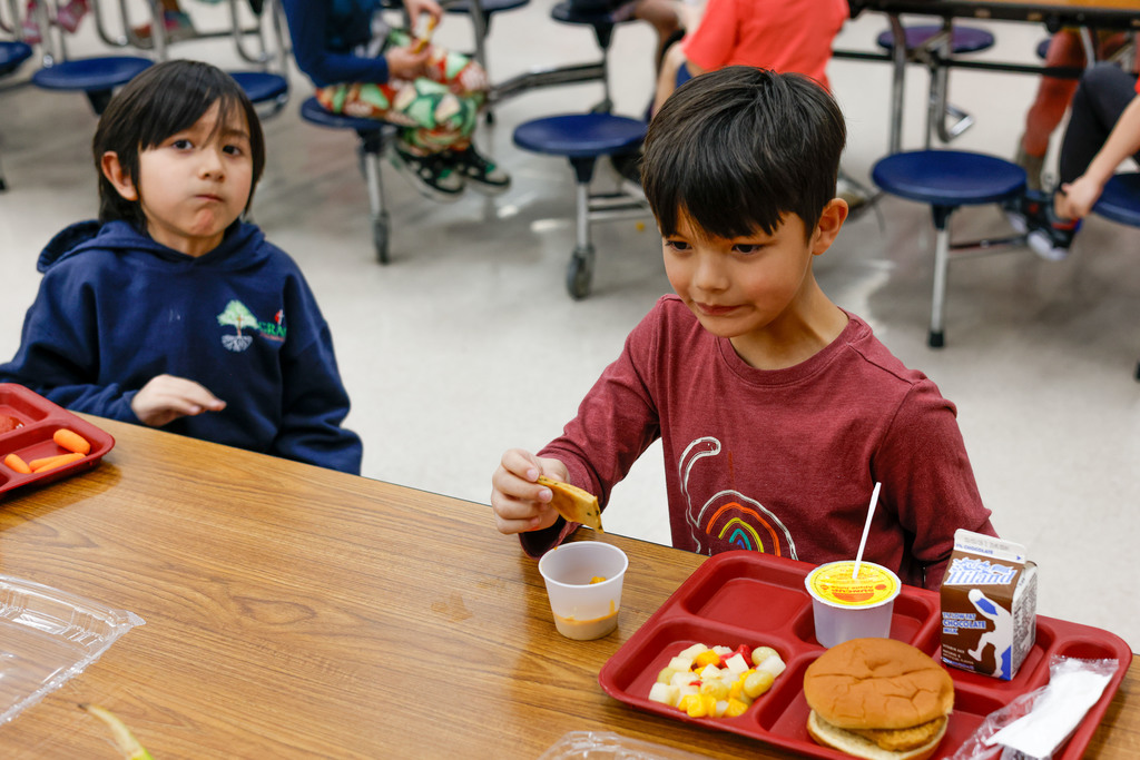 Westside Elementary student trying new foods.