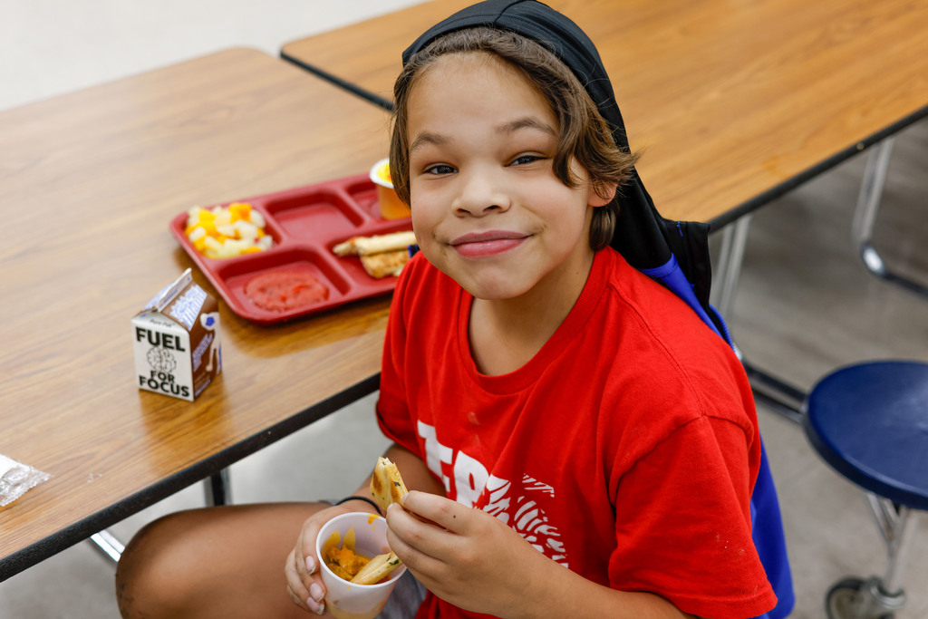 Westside Elementary student trying new foods.