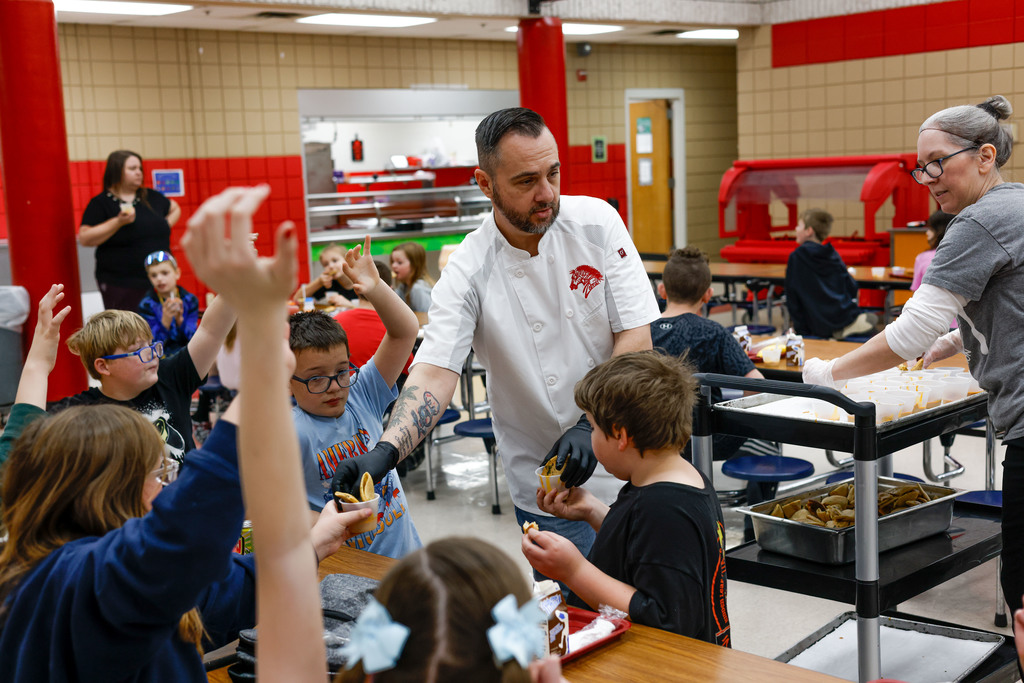 Chef Ryan serving Westside Elementary students.