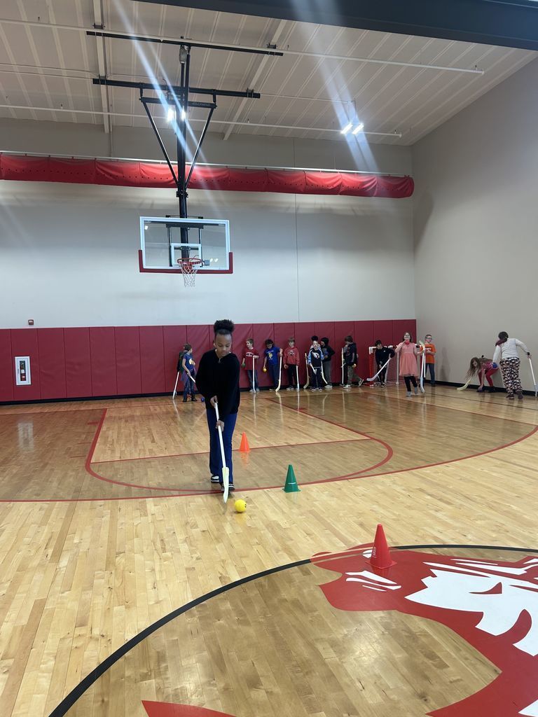 student playing hockey