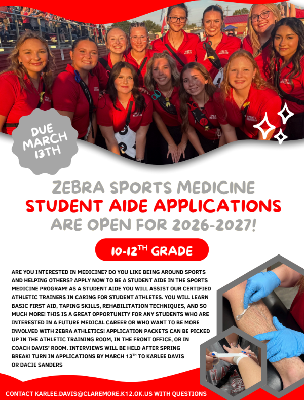 📣 Now Accepting Applications – Student Aides for Sports Medicine (2026–2027 School Year)!  We are excited to announce that paper applications are now available for students interested in serving as a Student Aide in our Sports Medicine Program for the 2026–2027 school year!  Applications can be picked up in: 🏥 The Athletic Training Room 🏫 The Front Office 🏈 Coach Davis’ Room  This is an incredible opportunity for students who are interested in healthcare, athletic training, physical therapy, or other medical careers. Our school takes pride in giving students hands-on experience and real-world exposure in a supportive, professional environment. Being a Student Aide allows you to gain valuable skills, responsibility, and experience that will benefit you far beyond high school.  🗓 Application Deadline: March 13th  If you’re interested in being part of this outstanding program, be sure to pick up your application soon!