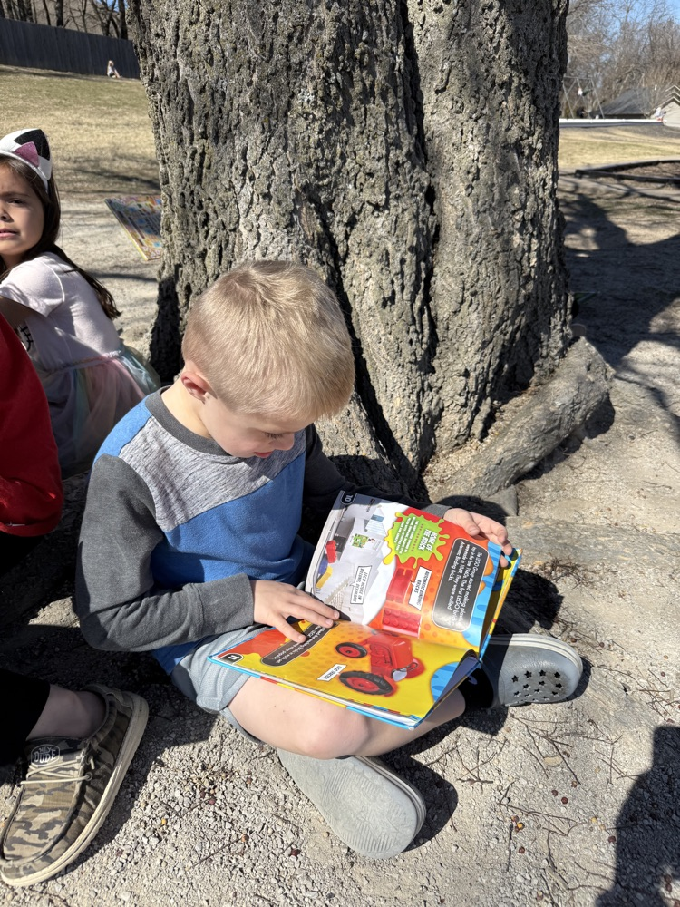 students reading in sunshine