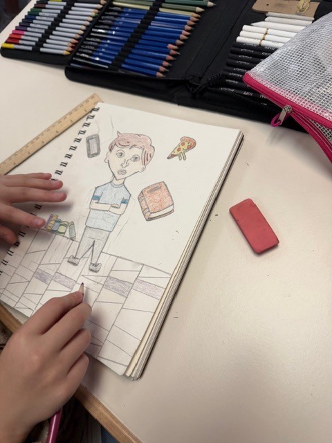 student drawing another student