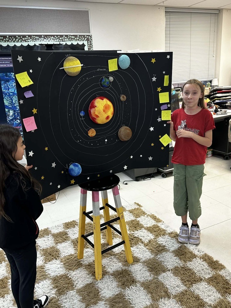 Fifth graders presenting their solar system creation.