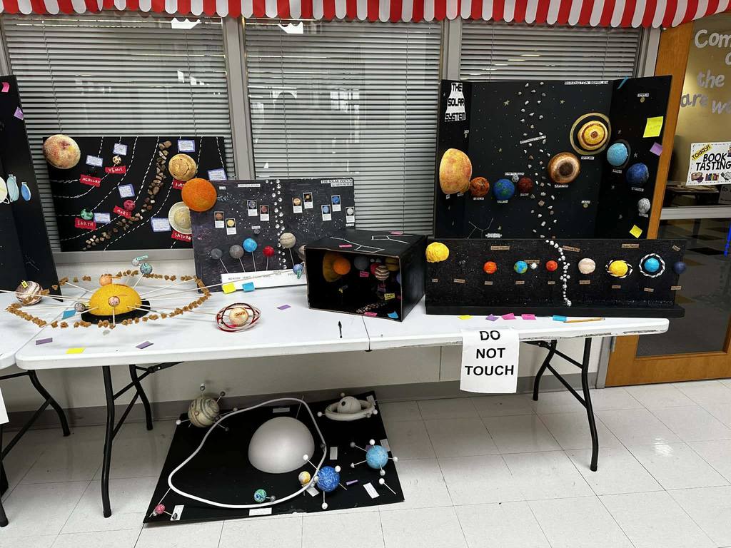 Fifth graders solar system creations.