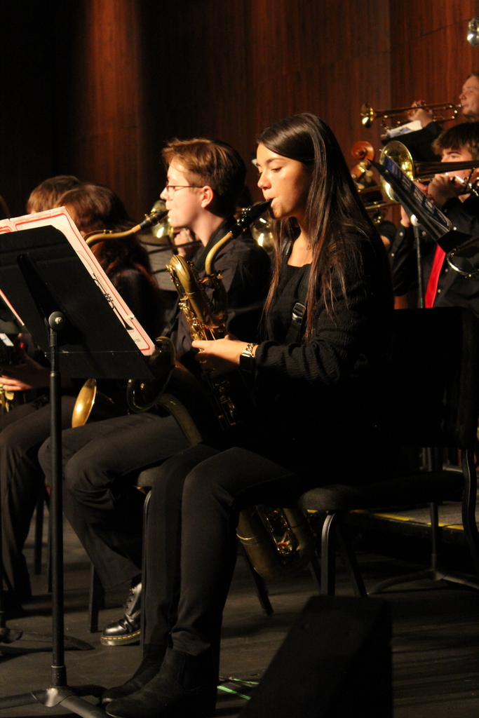 CHS Saxophone players on stage in a jazz concert