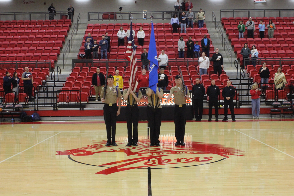 🇺🇸 All-Senior Color Guard – Senior Night Recognition 🇺🇸 On Friday, February 20th, the Claremore High School NJROTC unit proudly presented an All-Senior Color Guard in honor of Senior Night at the final home basketball game of the season. Representing the Zebra Battalion with exceptional professionalism, precision, and pride were: Cadets David Ramthun, Angel Harris, Corman Weber, Blake Clark, and Katelyn Sterba. This special presentation recognized their years of dedication, leadership, and unwavering commitment to excellence throughout their time in NJROTC. These seniors have set the standard for those who follow and leave behind a legacy of service, integrity, and leadership. We are incredibly proud of each of them and grateful for the example they have set for our underclassmen and our community. Congratulations to our seniors on Senior Night — your Corps of Cadets stands proud! ⚓💙