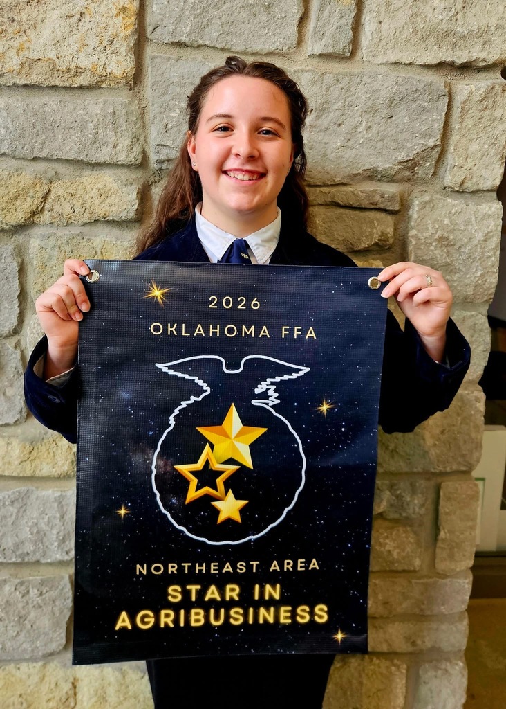 Congratulations to McKenzie Boyer for earning the Northeast Area Star in Agribusiness Award! ⭐🌾  The Star in Agribusiness is awarded to the FFA member with the top nonproduction agribusiness Supervised Agricultural Experience (SAE). Recipients must demonstrate outstanding achievement in their project, active participation in FFA activities, and maintain an exemplary scholastic record.  McKenzie’s dedication, hard work, and commitment to both agriculture and academics have truly set her apart. She will now advance to Stillwater to compete for the State Star in Agribusiness against the other area winners. The state winner will be announced at the State FFA Convention in May.  Good luck, McKenzie—we are proud of you and excited to see you represent Claremore! 💙💛🌟