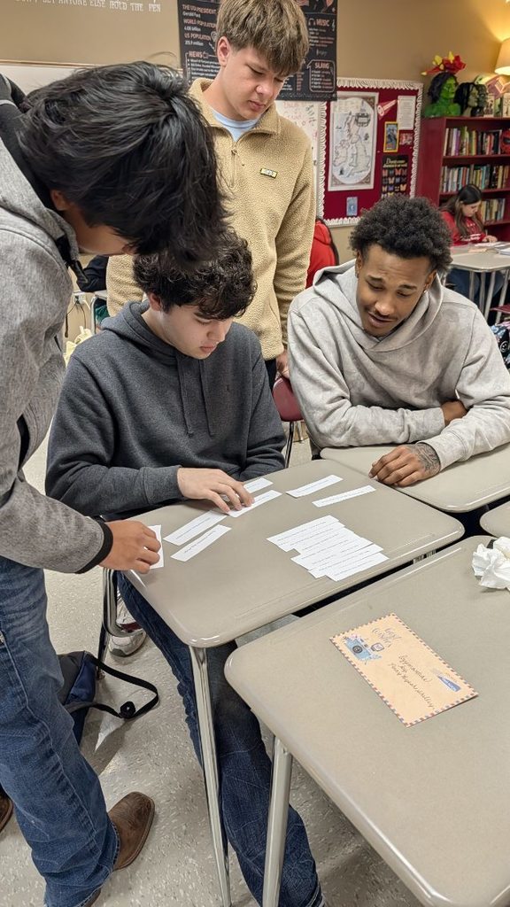 English IV students put their literary skills to the test with Puzzle Poetry. Using context clues and their knowledge of syntax rules, imagery, sonnet structure, and  punctuation, students worked to unscramble Percy Bysshe Shelley’s Romantic-era poem Ozymandias. Without the use of technology and using only their brain power, it was a race to see who could reconstruct the poem correctly first. Students demonstrated that poetry doesn't have to be boring, and it can be made up of equal parts analysis, logic, and teamwork. Critical thinking in action!