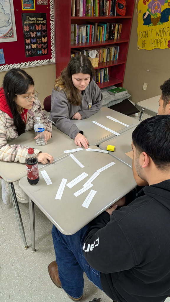 English IV students put their literary skills to the test with Puzzle Poetry. Using context clues and their knowledge of syntax rules, imagery, sonnet structure, and  punctuation, students worked to unscramble Percy Bysshe Shelley’s Romantic-era poem Ozymandias. Without the use of technology and using only their brain power, it was a race to see who could reconstruct the poem correctly first. Students demonstrated that poetry doesn't have to be boring, and it can be made up of equal parts analysis, logic, and teamwork. Critical thinking in action!