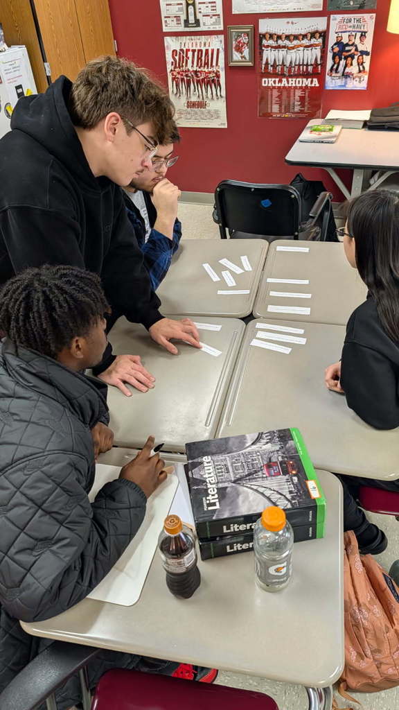 English IV students put their literary skills to the test with Puzzle Poetry. Using context clues and their knowledge of syntax rules, imagery, sonnet structure, and  punctuation, students worked to unscramble Percy Bysshe Shelley’s Romantic-era poem Ozymandias. Without the use of technology and using only their brain power, it was a race to see who could reconstruct the poem correctly first. Students demonstrated that poetry doesn't have to be boring, and it can be made up of equal parts analysis, logic, and teamwork. Critical thinking in action!