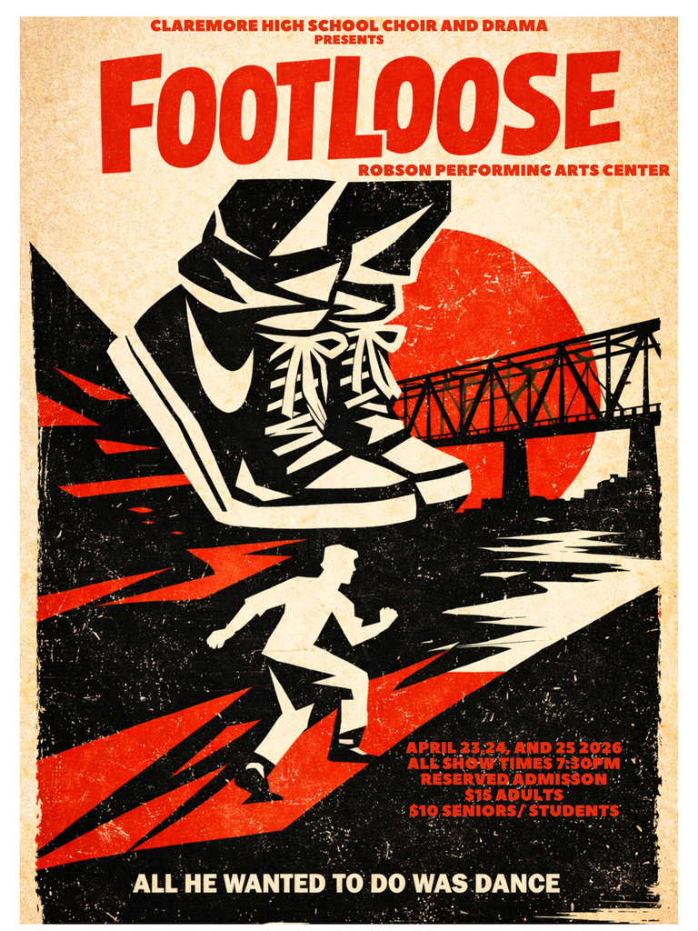 CHS Choir & Drama present Footloose. Robson Performing Arts Center on April 23, 24, 25 all shows at 7:30 pm. Reserved admission, adults $15, Student & seniors $10