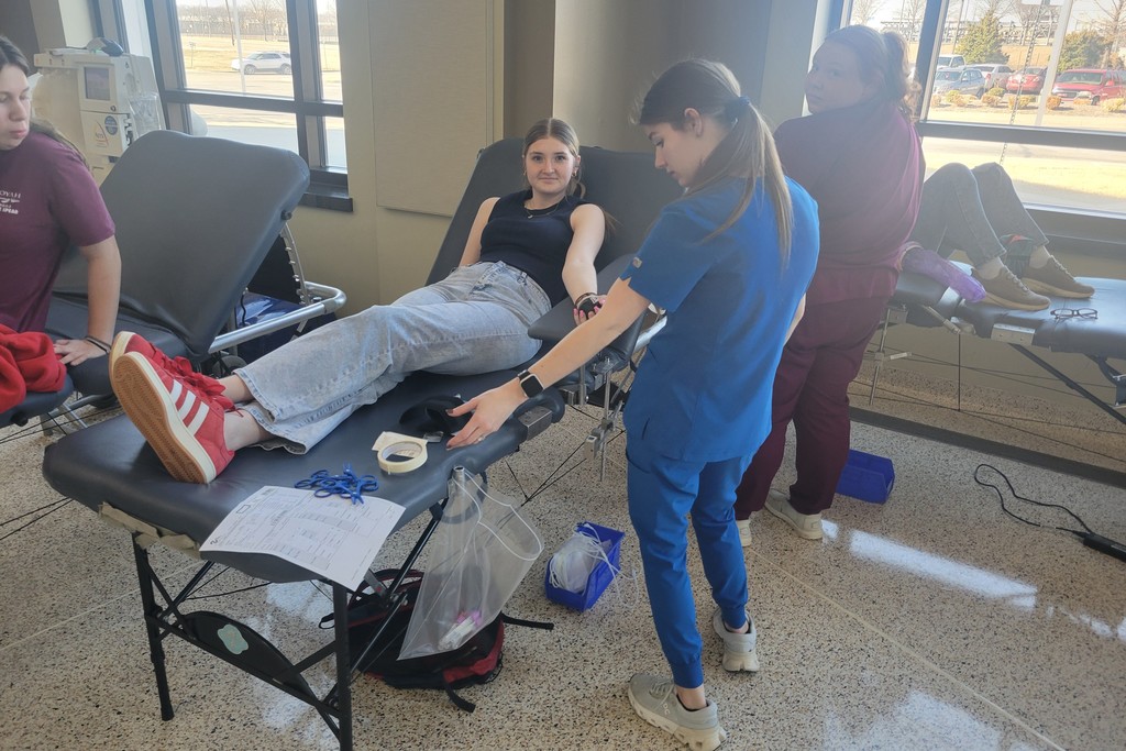 Claremore High School student giving blood.