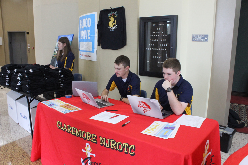Claremore High School N.J.R.O.T.C. working the blood drive.