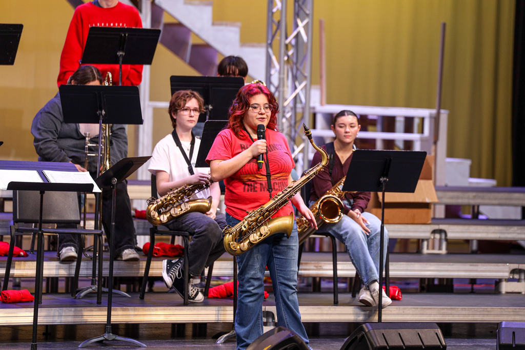 high school jazz band performing.