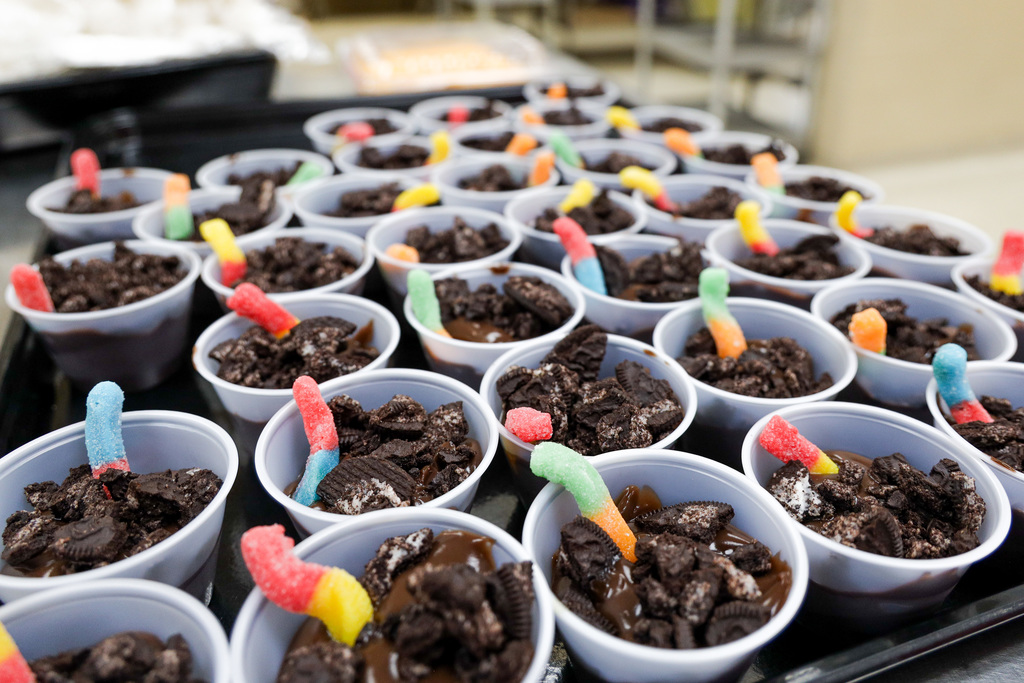 Gummy worms and chocolate. 