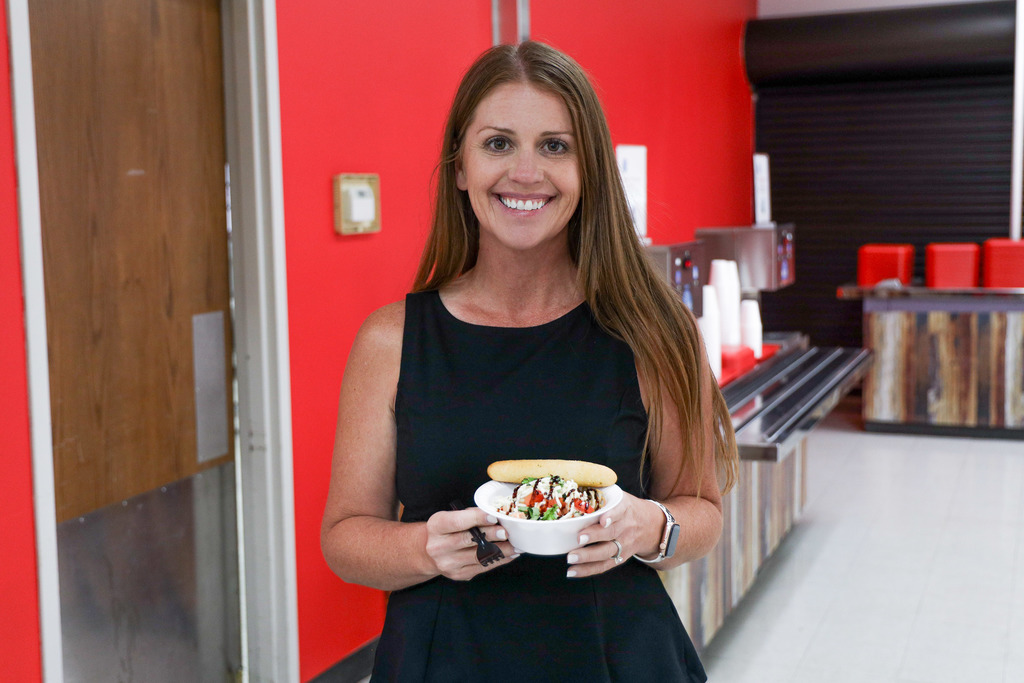 Mrs. Lee trying  Bruschetta Pasta Rosa