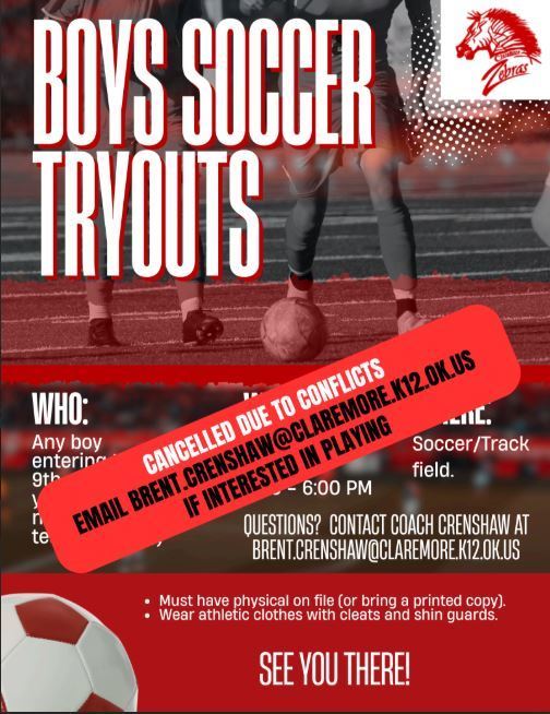 SOCCER TRYOUTS CANCELLED 