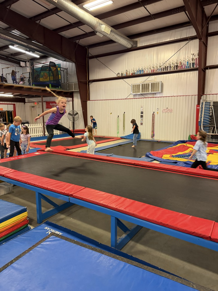 student on trampoline