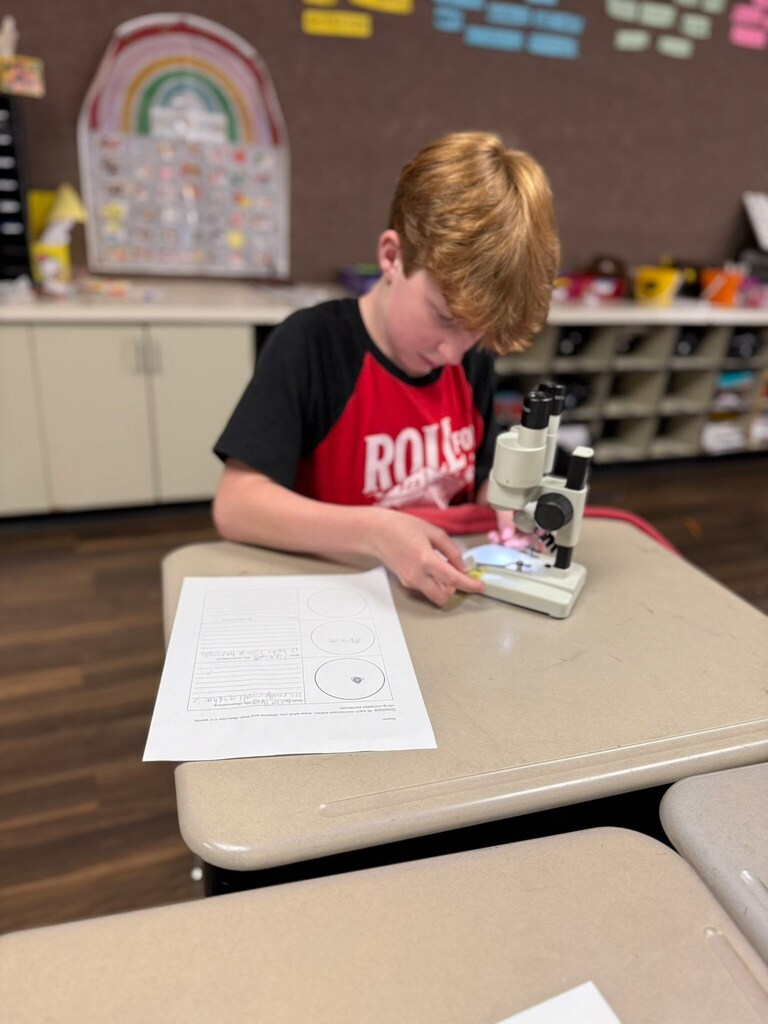 student using a microscope