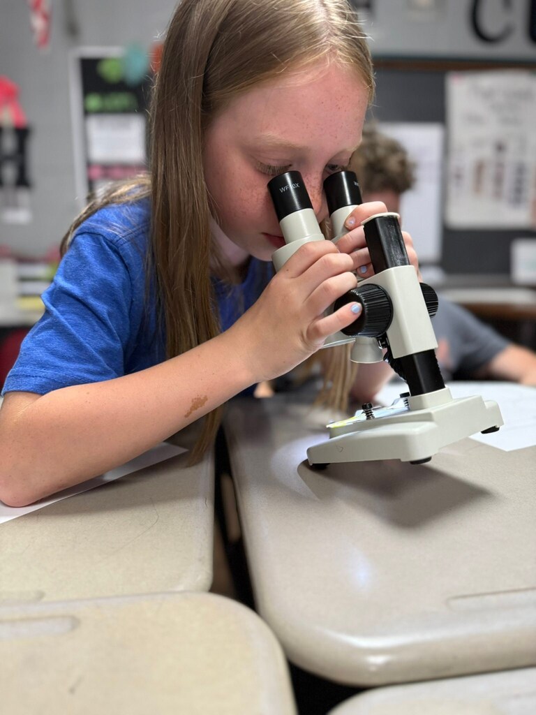 student using a microscope