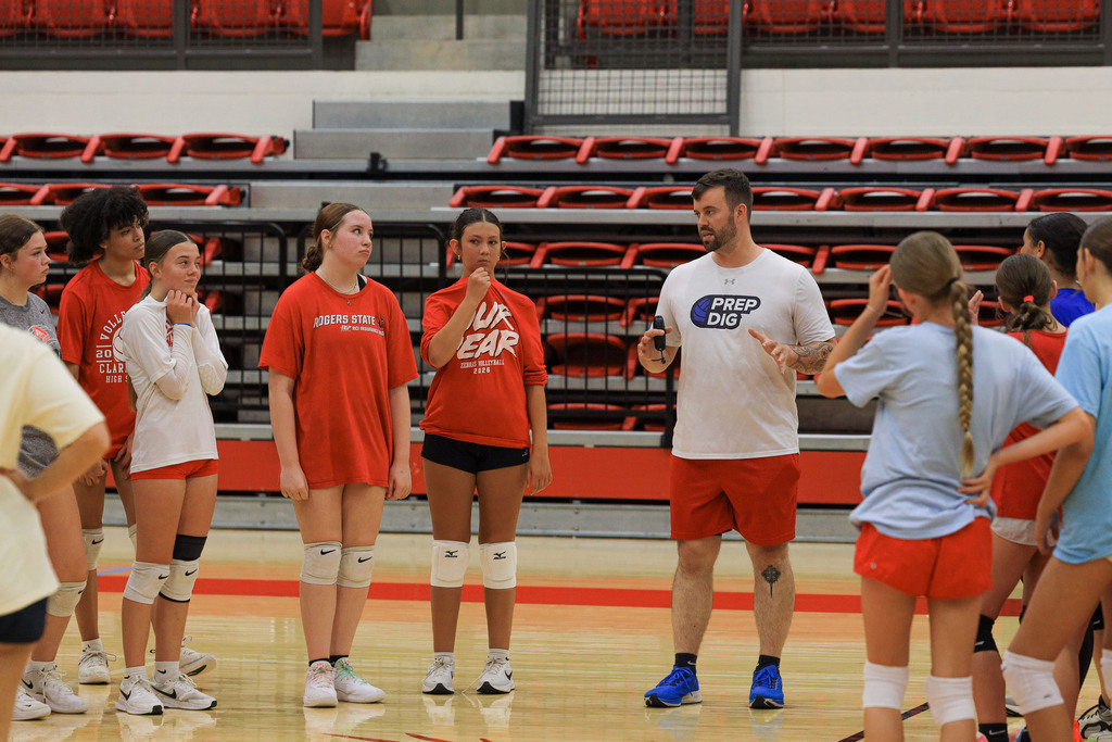 Volleyball Campers working on drills and learning new skills.