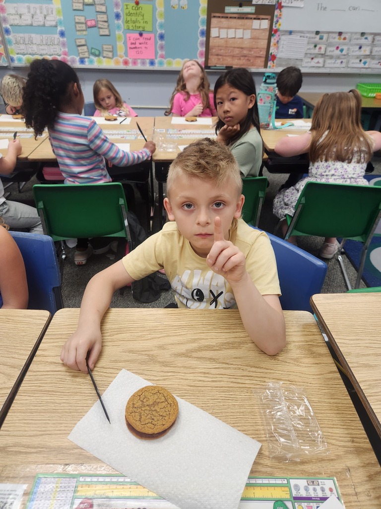 students practicing their fractions with oatmeal cream pies, they're cutting them and eating them too