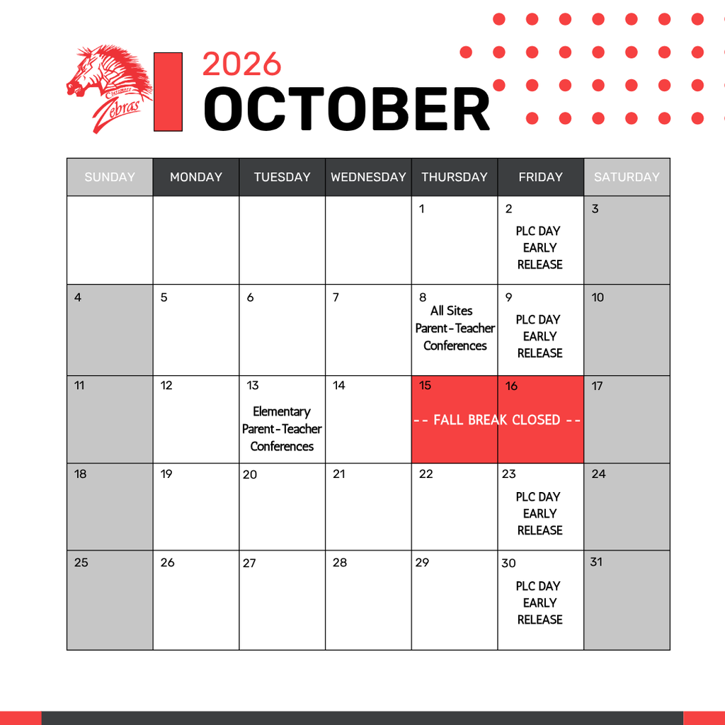 calendar with zebra logo and dates (all dates listed in article below) 