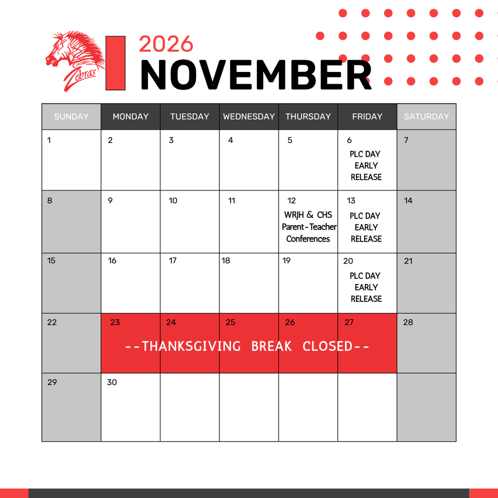 calendar with zebra logo and dates (all dates listed in article below)