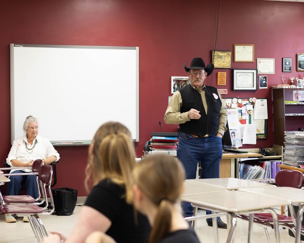 Students in the Creative Writing class at Claremore High School had the incredible opportunity to learn from Jay Snider, Oklahoma's State Poet Laureate. Born and raised in southwestern Oklahoma, Snider comes from a ranching and rodeo background and is an award-winning cowboy poet and recording artist. He has performed across the country and now shares his passion for storytelling, western heritage, and the power of poetry with audiences statewide. During his visit, students explored the craft of poetry, heard firsthand experiences from a professional writer, and even had the opportunity to share some of their own work with him, a moment of connection and encouragement for our young writers. This meaningful experience was made possible through the support of the Oklahoma Friends of the Library and the Oklahoma Arts Council.