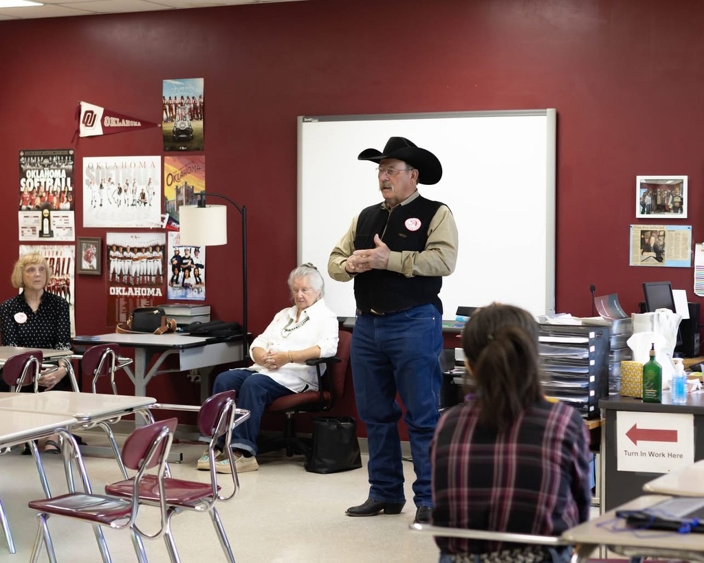 Students in the Creative Writing class at Claremore High School had the incredible opportunity to learn from Jay Snider, Oklahoma's State Poet Laureate. Born and raised in southwestern Oklahoma, Snider comes from a ranching and rodeo background and is an award-winning cowboy poet and recording artist. He has performed across the country and now shares his passion for storytelling, western heritage, and the power of poetry with audiences statewide. During his visit, students explored the craft of poetry, heard firsthand experiences from a professional writer, and even had the opportunity to share some of their own work with him, a moment of connection and encouragement for our young writers. This meaningful experience was made possible through the support of the Oklahoma Friends of the Library and the Oklahoma Arts Council.