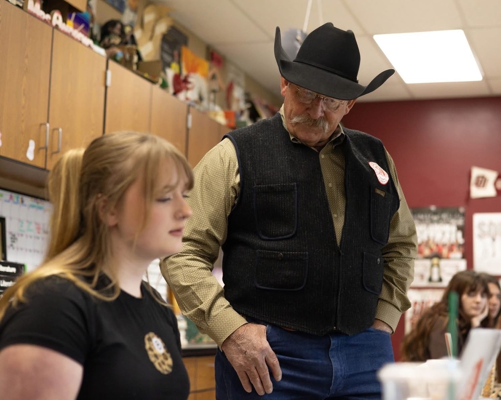 Students in the Creative Writing class at Claremore High School had the incredible opportunity to learn from Jay Snider, Oklahoma's State Poet Laureate. Born and raised in southwestern Oklahoma, Snider comes from a ranching and rodeo background and is an award-winning cowboy poet and recording artist. He has performed across the country and now shares his passion for storytelling, western heritage, and the power of poetry with audiences statewide. During his visit, students explored the craft of poetry, heard firsthand experiences from a professional writer, and even had the opportunity to share some of their own work with him, a moment of connection and encouragement for our young writers. This meaningful experience was made possible through the support of the Oklahoma Friends of the Library and the Oklahoma Arts Council.