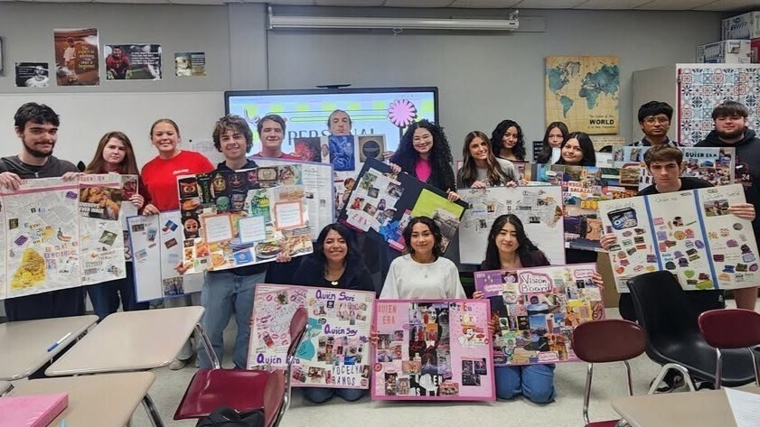 Claremore High School Spanish students presenting their personal identity boards.