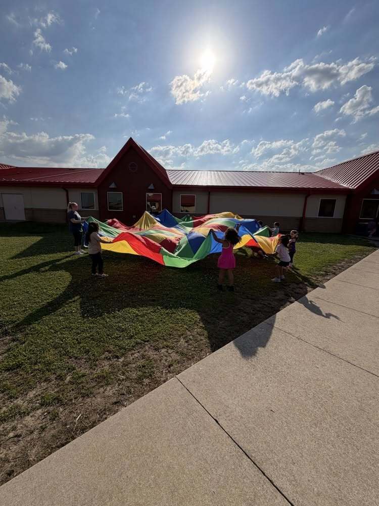 Elementary students having a field day celebration.