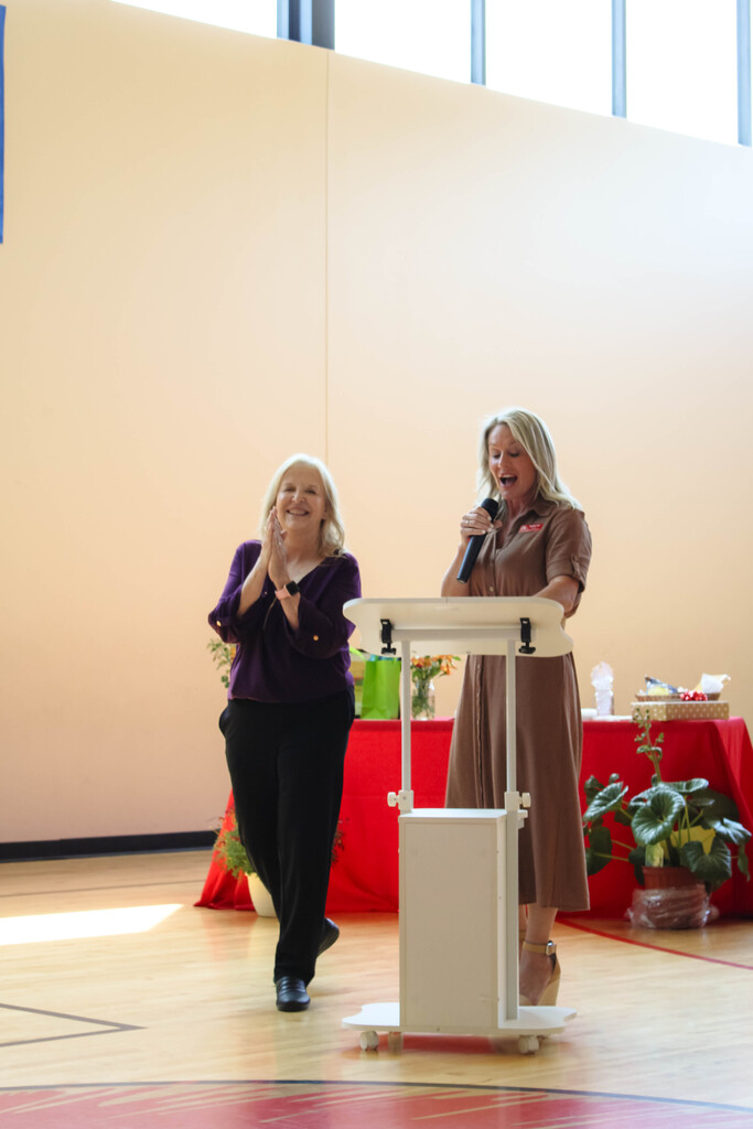 principal and Debbie Steuart smiling