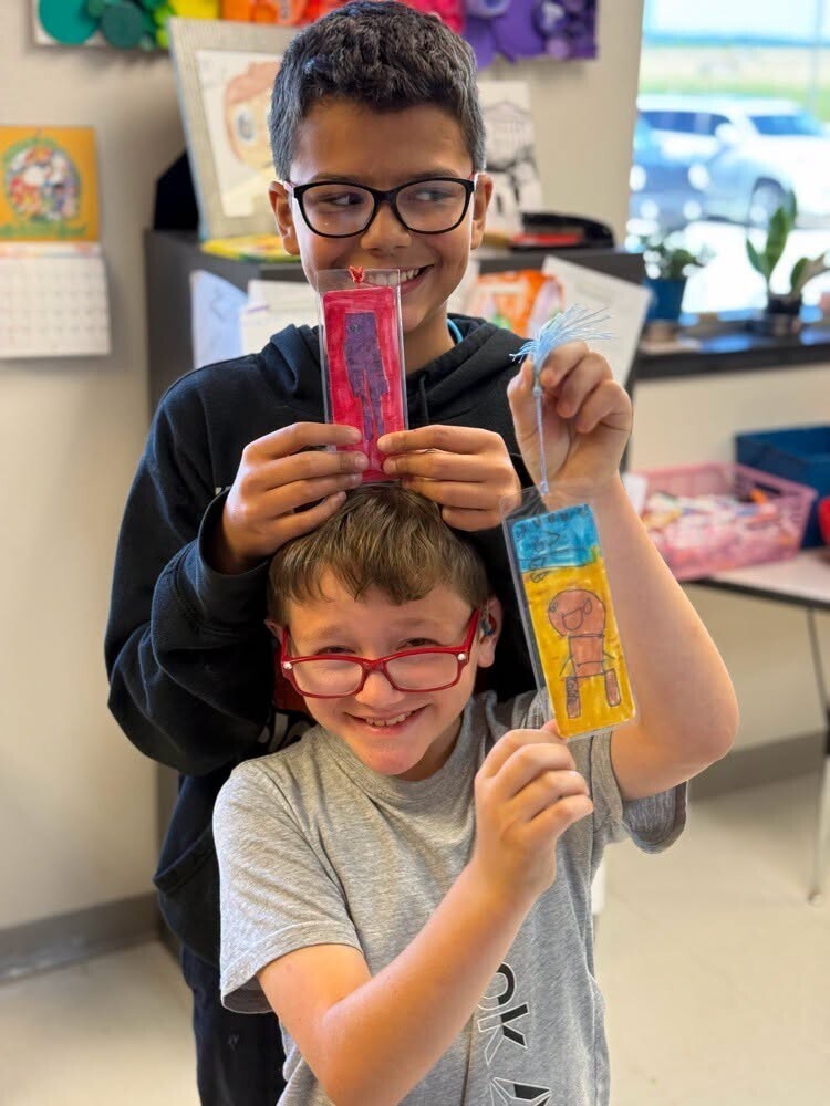 Students working on bookmarks.